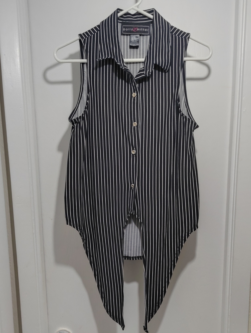 Polly & Esther Black and White Striped Button-Front Shirt